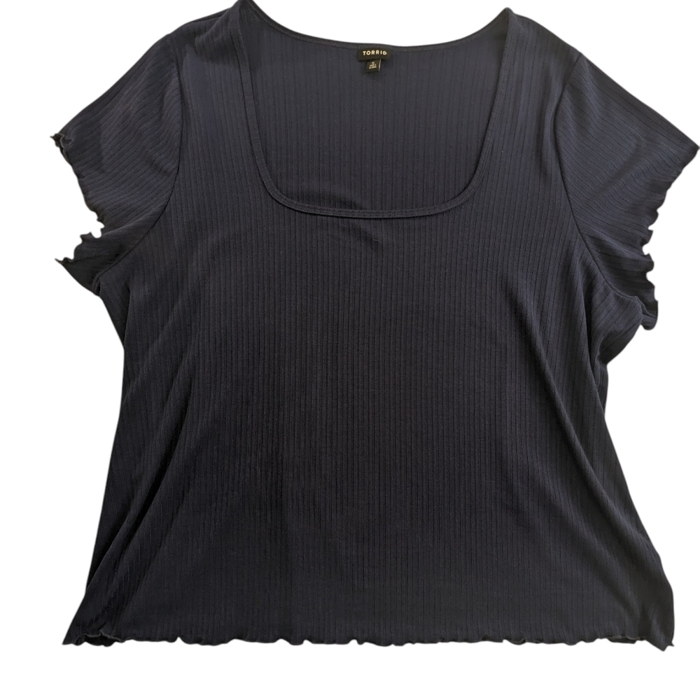 Torrid Navy Ribbed Short Sleeve Top 2024 Size Plus 5 Lettuce Hem